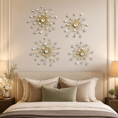 Ensemble de 4 pièces d'art mural étoile en métal doré, décorations en strass