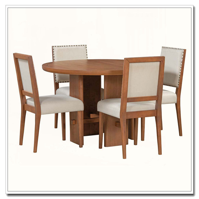 Ensemble de salle à manger 5 pièces avec chaises rembourrées Minimalist Farmhouse, Brun
