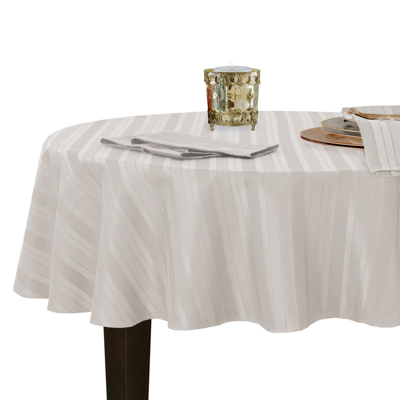 Robyn Striped 70-inch Round Jacquard Polyester Tablecloth, White