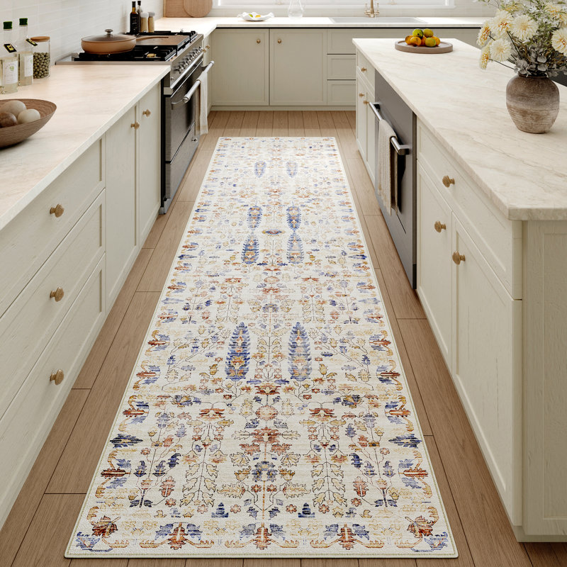 Cherry Machine Washable Oriental Area Rug for Living Room with Non-Slip Backing, Runner 2' x 8'