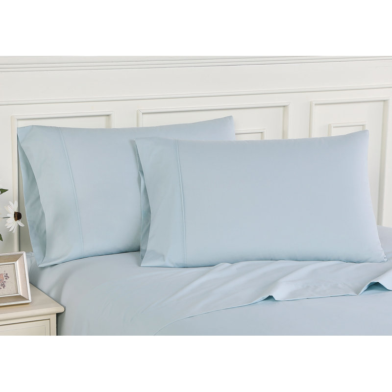 Full Percale Blue Cotton Deep Pocket Sheet Set