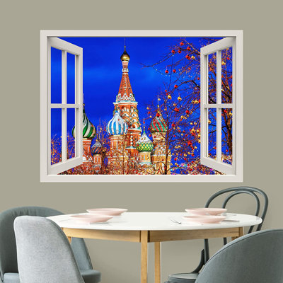 IDEA4WALL Removable Wall Sticker/Wall Mural Window View St. Petersburg Russia Christmas Celebrations & Holidays Nature Photography Realism Rustic Landscape For Living Room, Bedroom, Office
