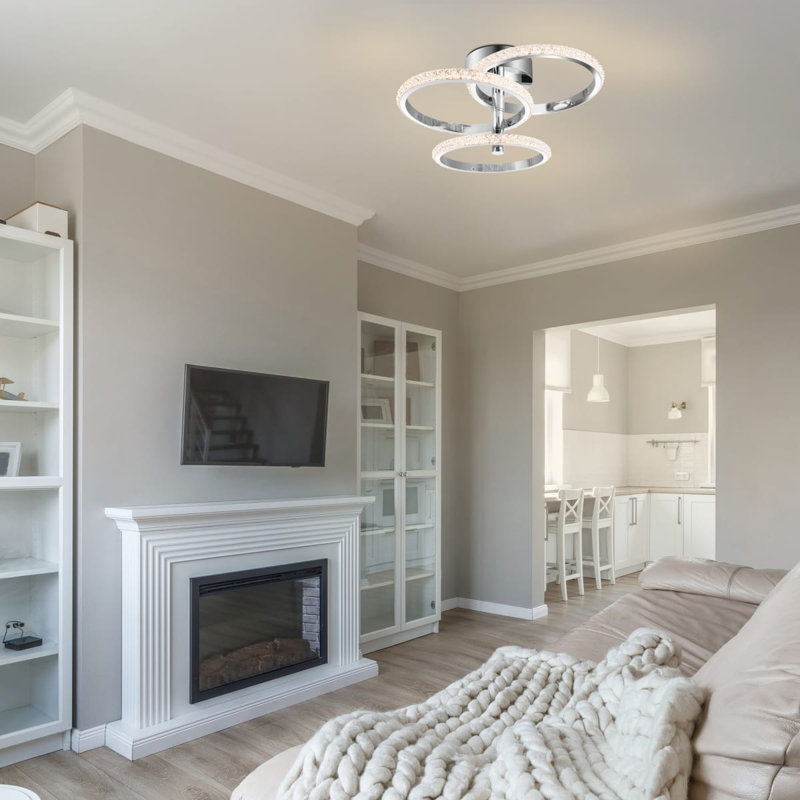 Cowan 3 Ring Built-in, Integrated LED, Modern Beaded Ceiling Light - 43x43x20cm, 3 step dimming, 3,000K Neutral white, Chrome