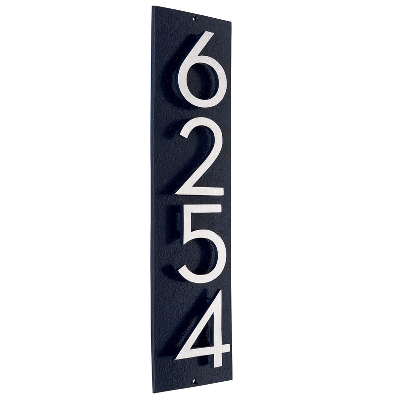 Floating 1-Line Wall Address Plaque, Satin Nickel Two Tone, Yes, Navy