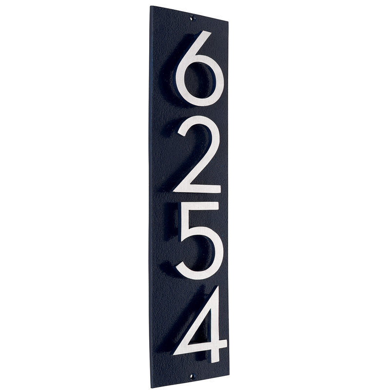 Plaque d’adresse murale flottante linéaire, Bleu marine, Oui, Nickel satiné deux tons
