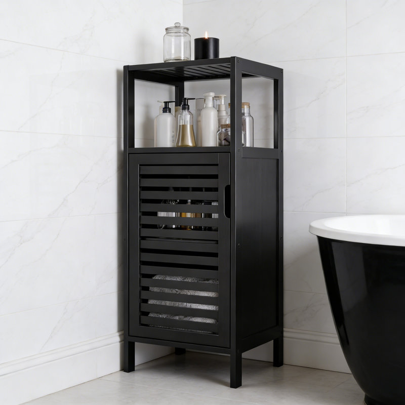 Narrow Bamboo Storage Cabinet, 4-Tier Floor Organizer For Bathroom, Black