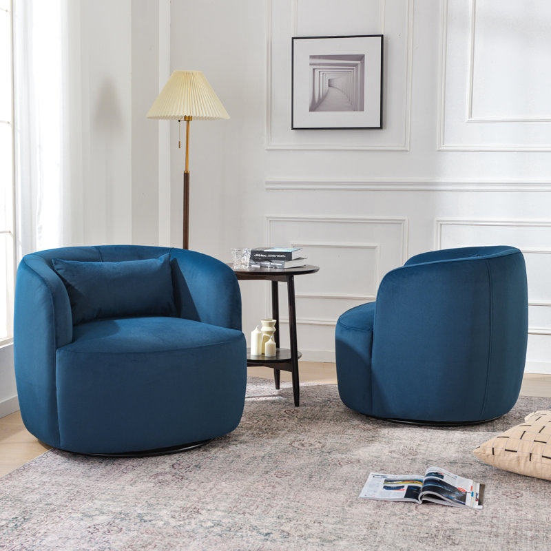 Ensemble de 2 fauteuils pivotants rembourrés en velours de 34 po de largeur (ensemble de 2), Marine