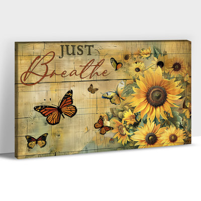 Art mural toile de tournesol Just Breathe with Butterfly