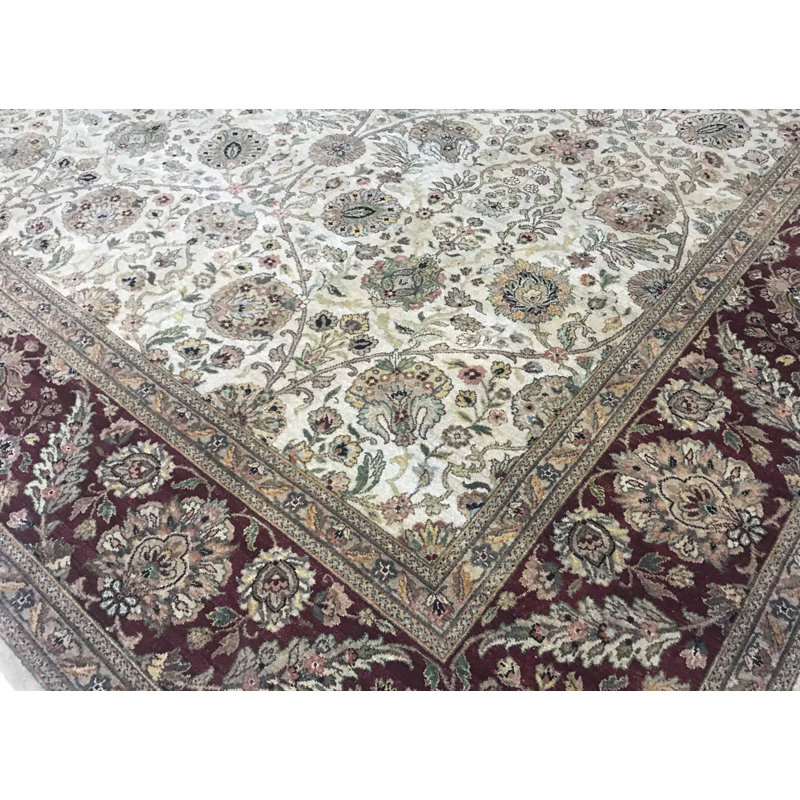 Hand-Knotted High-Quality Ivory and Red Area Rug