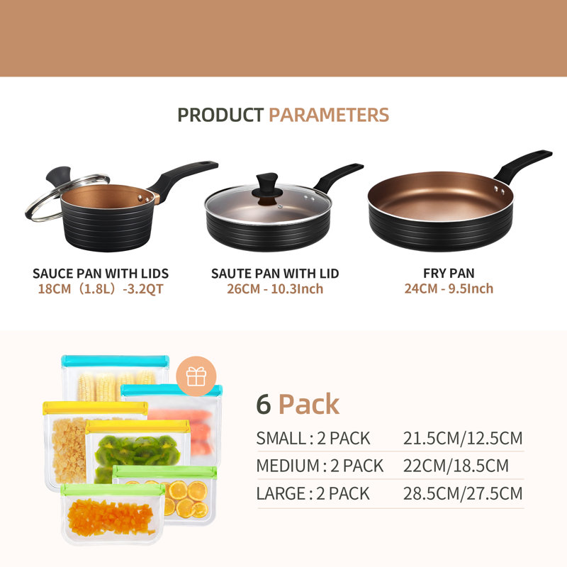 Batterie de cuisine antiadhésive en aluminium 15 pièces Tgby