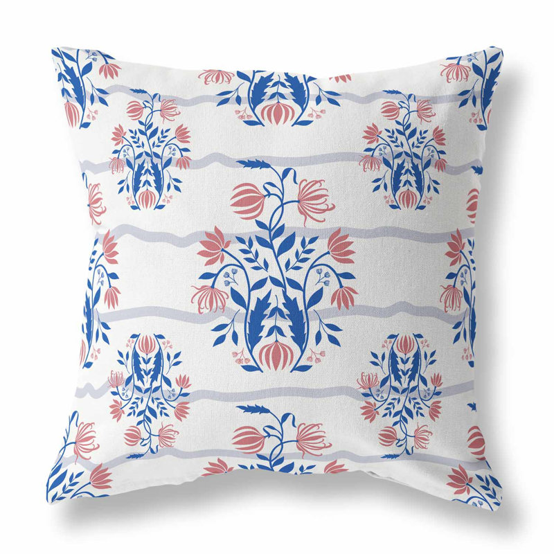 Sophisticated Floral Indoor/Outdoor Pillow, Blue, Square 16"