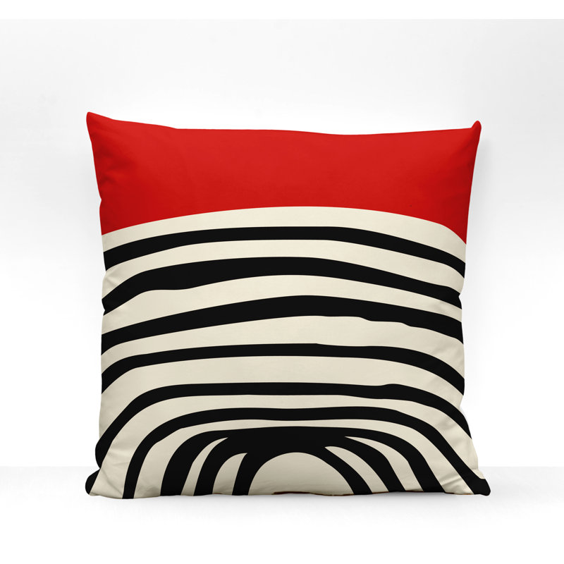 Izzy Abstract Outdoor Reversible Throw Pillow, Red/Off White/Black, 19" x 19"