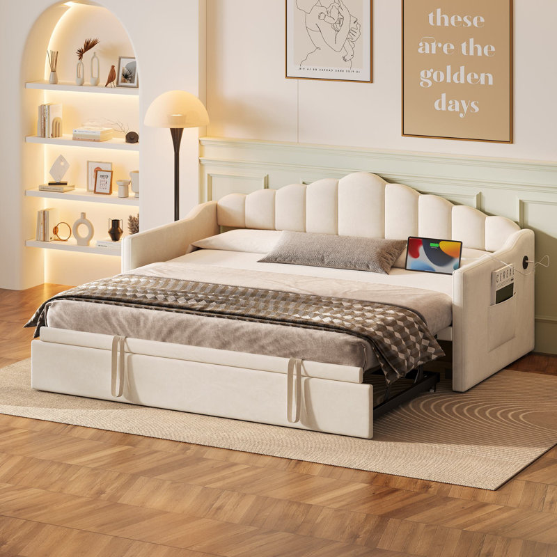 Lit de jour simple avec couchette Cleston, Beige