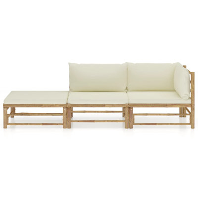 Ensemble de salon de jardin avec cadre en bambou blanc crème et coussins en polyester pour l'extérieur