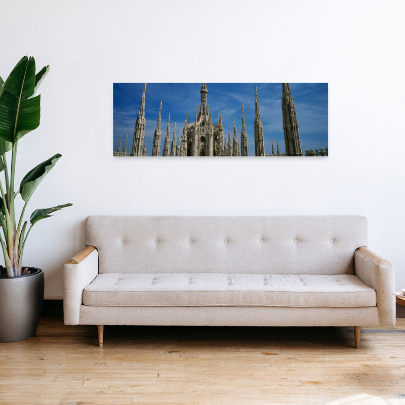 Facade of a cathedral Piazza Del Duomo Milan Italy 1 Piece Wrapped Canvas Panoramic Wall Art, 40.64 cm H x 121.92 cm W