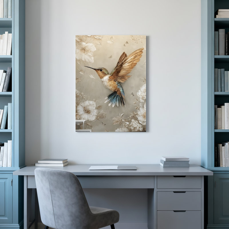 Ensemble de 1 tableau sur toile à motif colibri et floral, H 24 po x l 16 po
