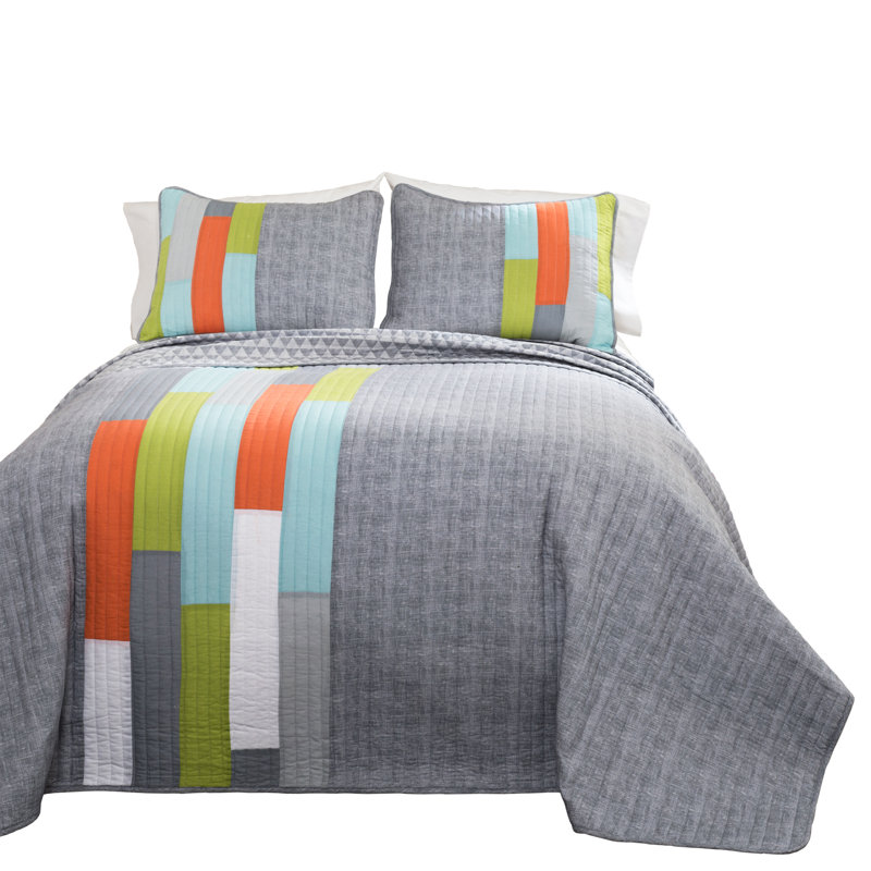 Shelly Twin Gray Cotton Reversible Quilt Set