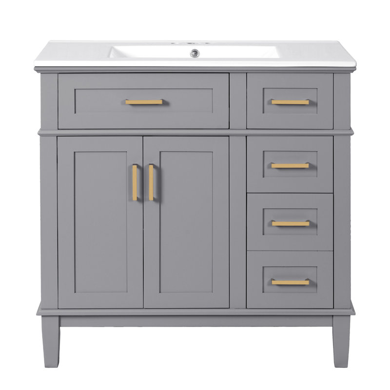 Meuble-lavabo simple 36 po avec plateau en céramique, Gris