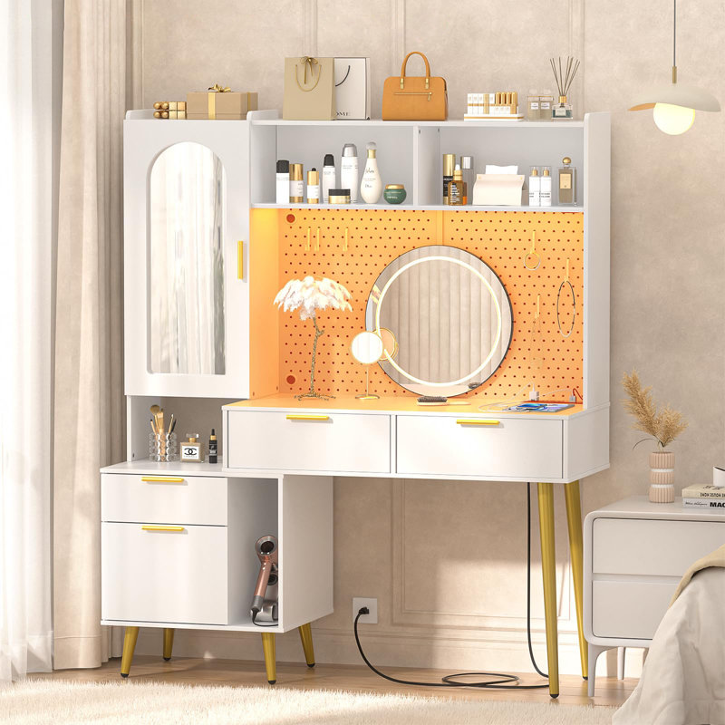 Coiffeuse Jozlin avec miroir Mirrior, Blanc