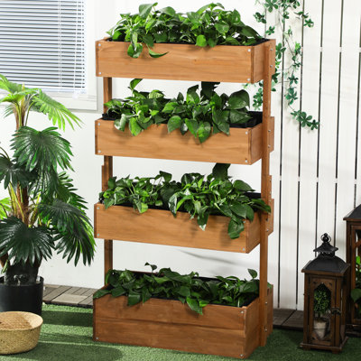 Lit de jardin vertical - Jardinière en bois orange à 4 niveaux pour les herbes d'extérieur