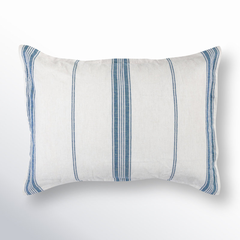 Brooke Blue Stripe Cotton Blend Sham, Standard, White/Blue Stripe