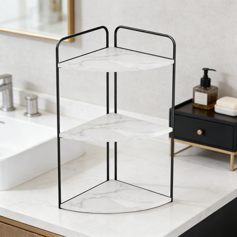 Organisateur de comptoir de salle de bain à 3 niveaux avec design en marbre, tablette de meuble-lavabo peu encombrante pour lavabo, comptoir et coin