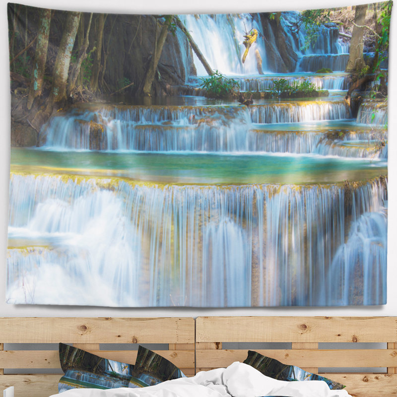 Tapisserie thaïlande en cascade de forêt profonde en polyester avec accessoires suspendus inclus, H 78 po x l 92 po