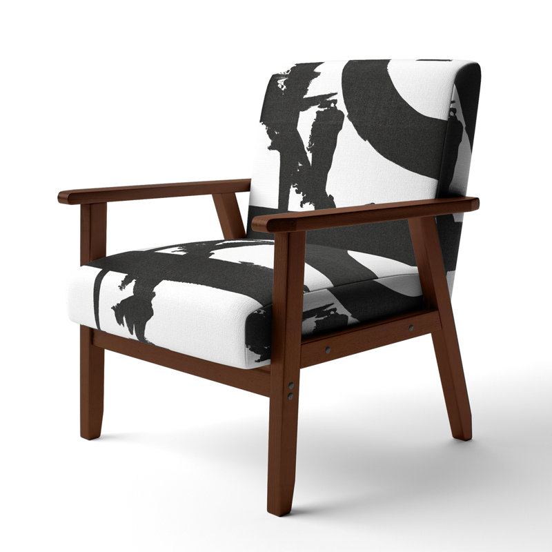 'Graceyn - Black & White Crossing Paths I - Upholstered Modern Accent Arm Chair, Brown Square Arms