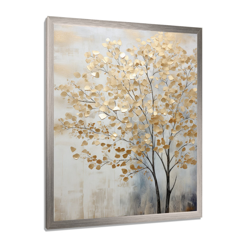 Minimalisme, scène d'arbres bleus et dorés - Art mural arbres, H 32 po x l 24 po x P 1 po, Cadre simple argenté