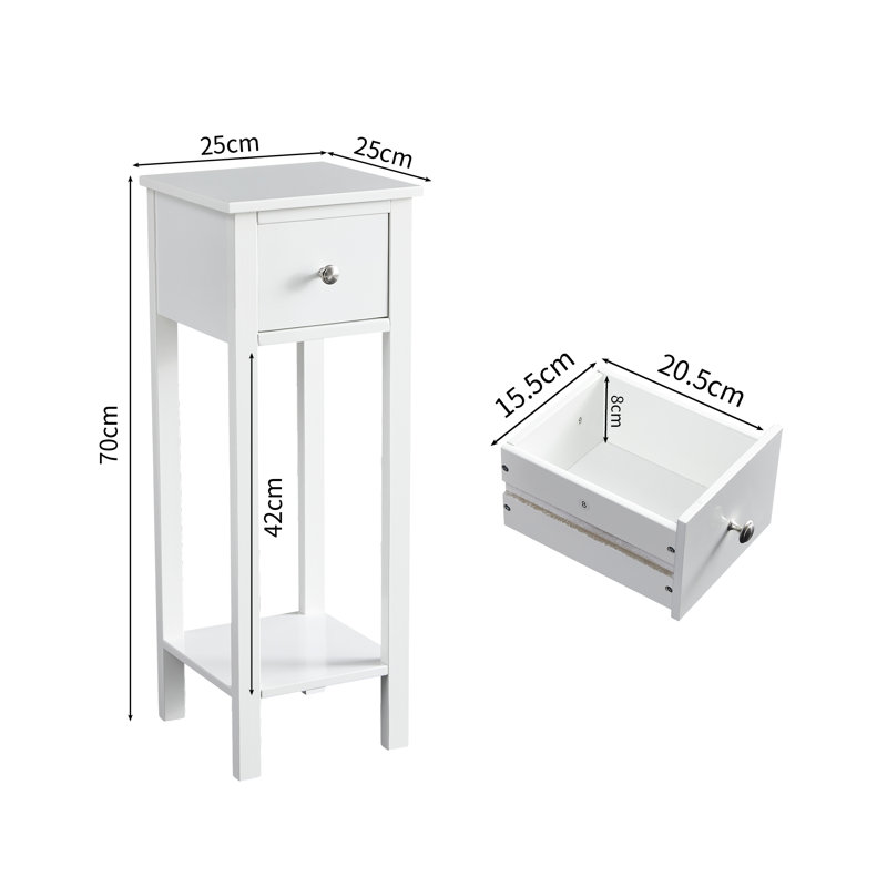 25cm W Manufactured Wood Bedside Table, White