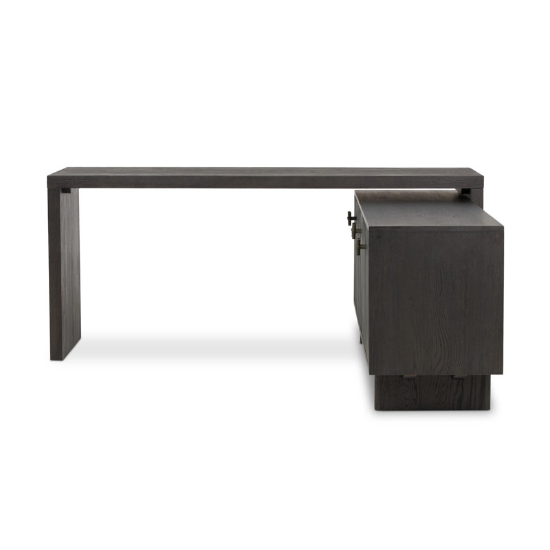 Bureau de direction en L en bois, Chêne noir usé