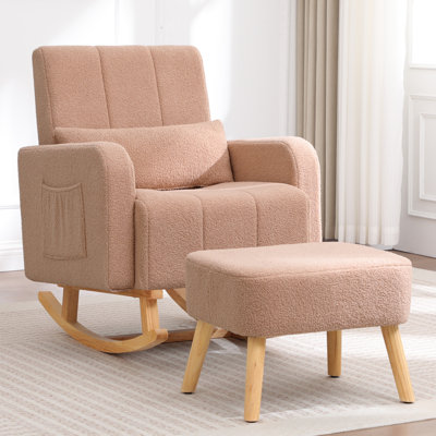 Upholstered Teddy Rocking Chair And Ottoman Ensemble