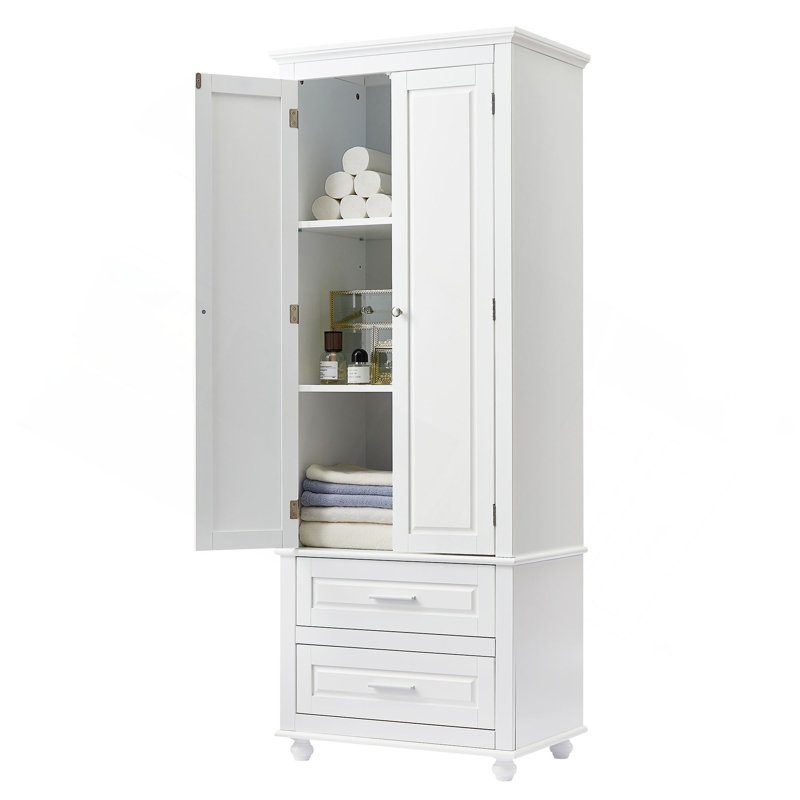 Grande armoire de rangement avec deux tiroirs pour salle de bain / bureau, blanc, Blanc