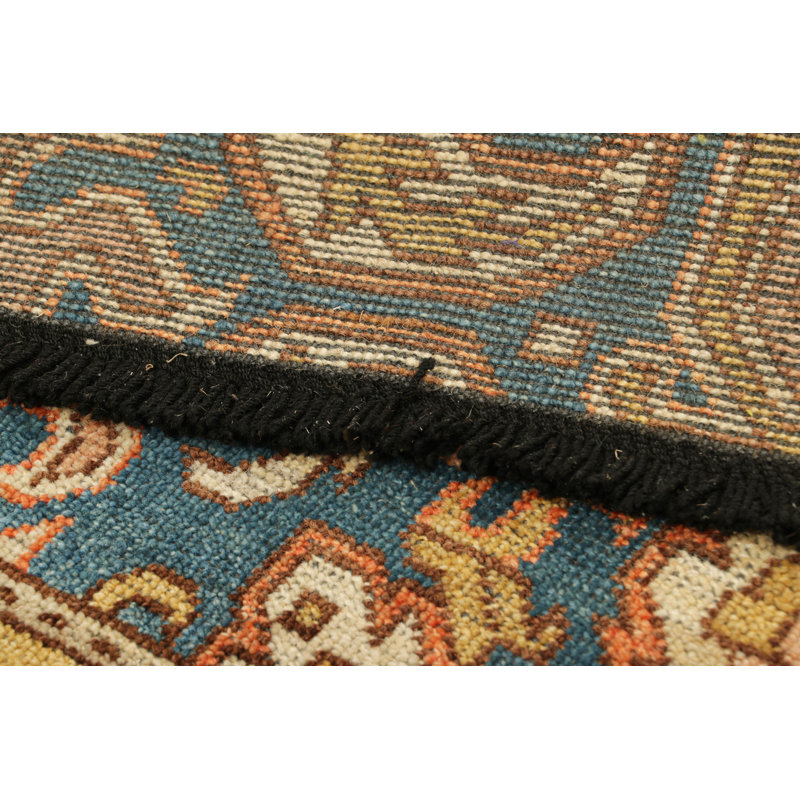 Rug & Kilim’S Dragon Rug In Gold And Blue With Geometric-Floral Patterns