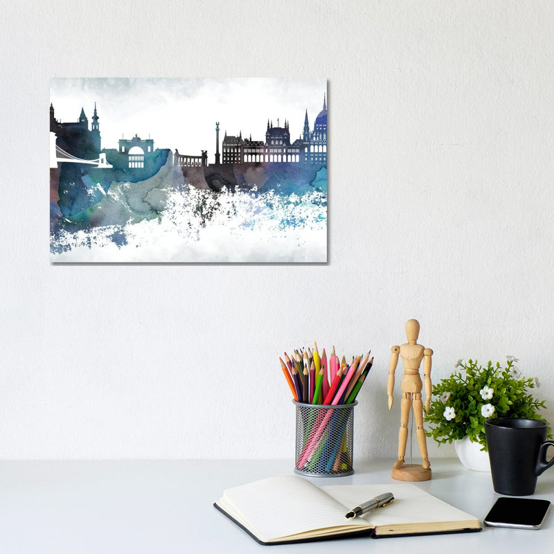 Budapest Bluish Skyline by WallDecorAddict - Wrapped Canvas Print, 20.32cm H x 30.48cm W x 1.91cm D