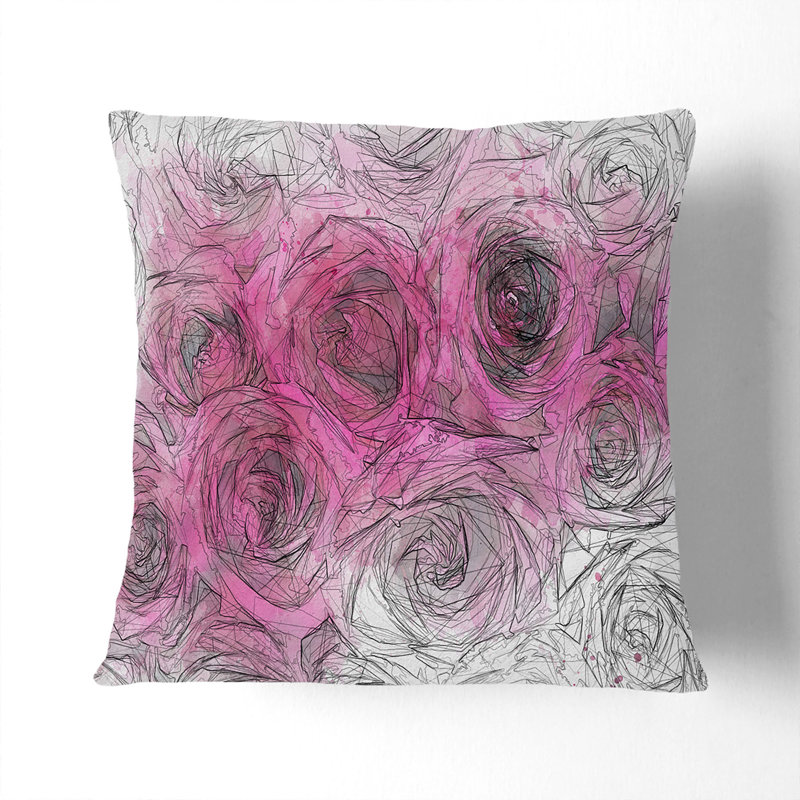 Floral Square Cushion, 40cm H x 40cm W x 15cm D, Stone