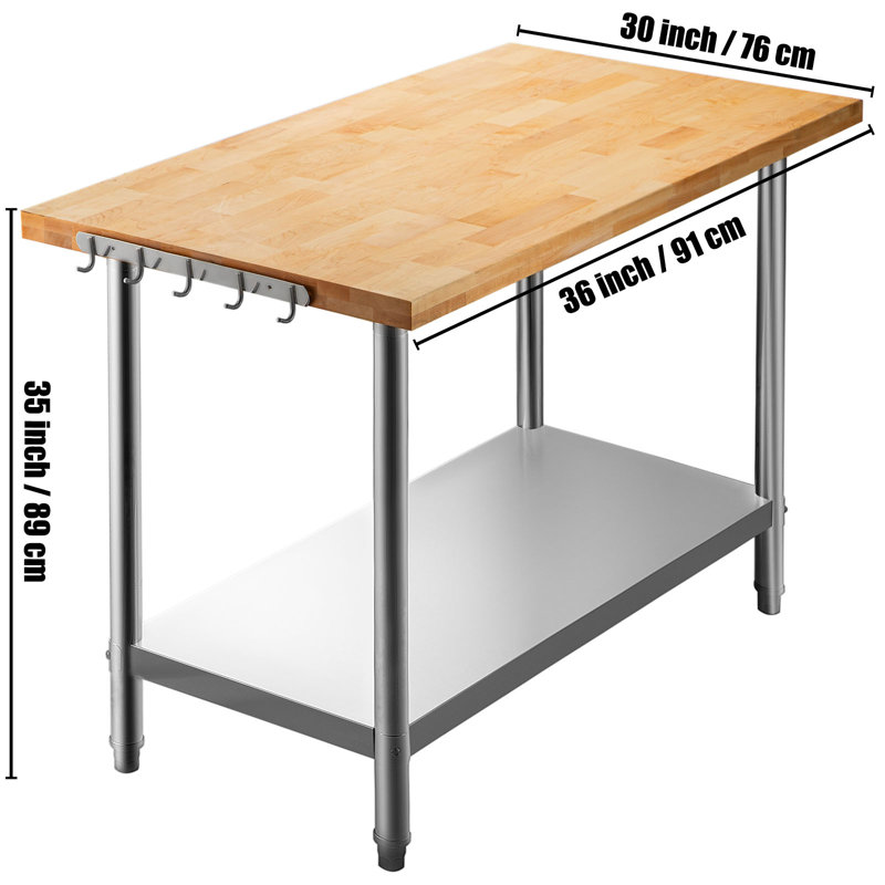 Table de travail en bois avec tablette inférieure, H 35 po x l 36 po x P 30 po