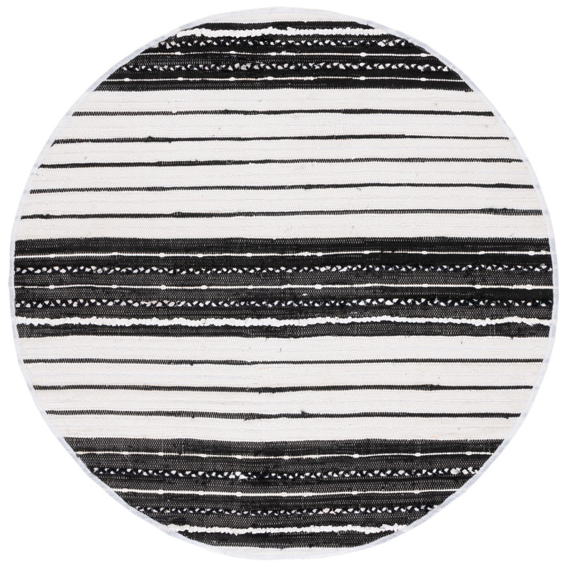 Tapis rayé noir / ivoire Courchevel, Rond 6 pi