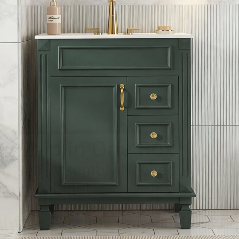 Élégant meuble-lavabo de style français avec lavabo en céramique 2 tiroirs et tablette réglable, Vert