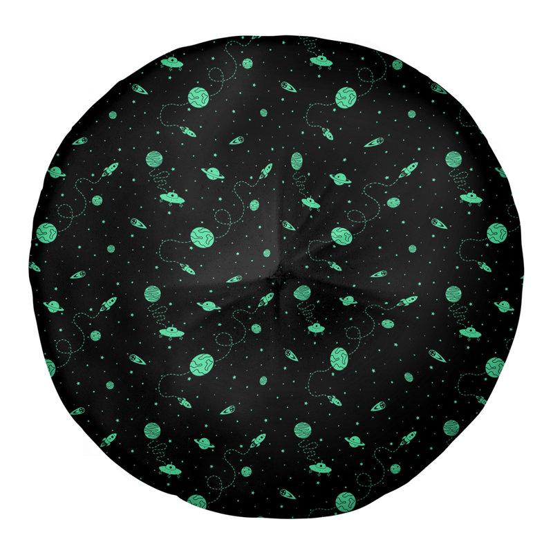Oreiller de sol touffeté rond Katelyn Elizabeth, 30 po x 30 po, Noir / Vert