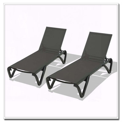 Ensemble de 2 chaises longues de patio en aluminium avec roues et dossier réglable à 5 positions