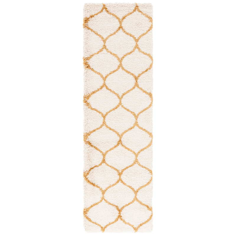 Tapis ivoire / vert Subrahmanyam, Tapis de couloir 2 pi 3 po x 8 pi, Doré / ivoire