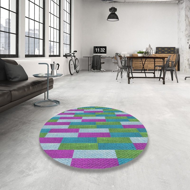 Tapis décoratif géométrique vert Sabbagh, Rond 5 pi