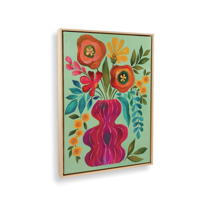 «Bright Funky Bouquet» par Cat Thurman Designs, reproduction d'art, L 36 x H 48, Tanné, Toile avec cadre