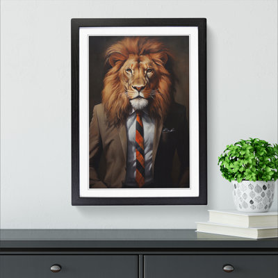 Lion In A Suit Painting No.6 - Single Picture Frame Print on Wood