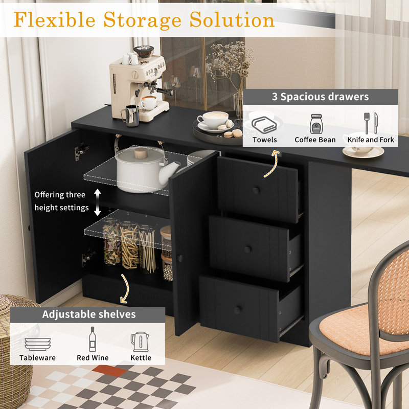 Îlot de cuisine avec table extensible, Noir