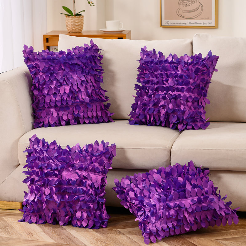 Jeté floral, Polyester / bourre de polyester, Mauve, 20 po x 20 po