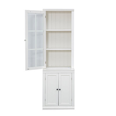 White Display Cabinet With Single Tempered Glass Door, China Cabinet Hutch Cabinet With Double-Action Lh & Rh Door For Living Room, Kitchen, Home, Studio Or Workspace