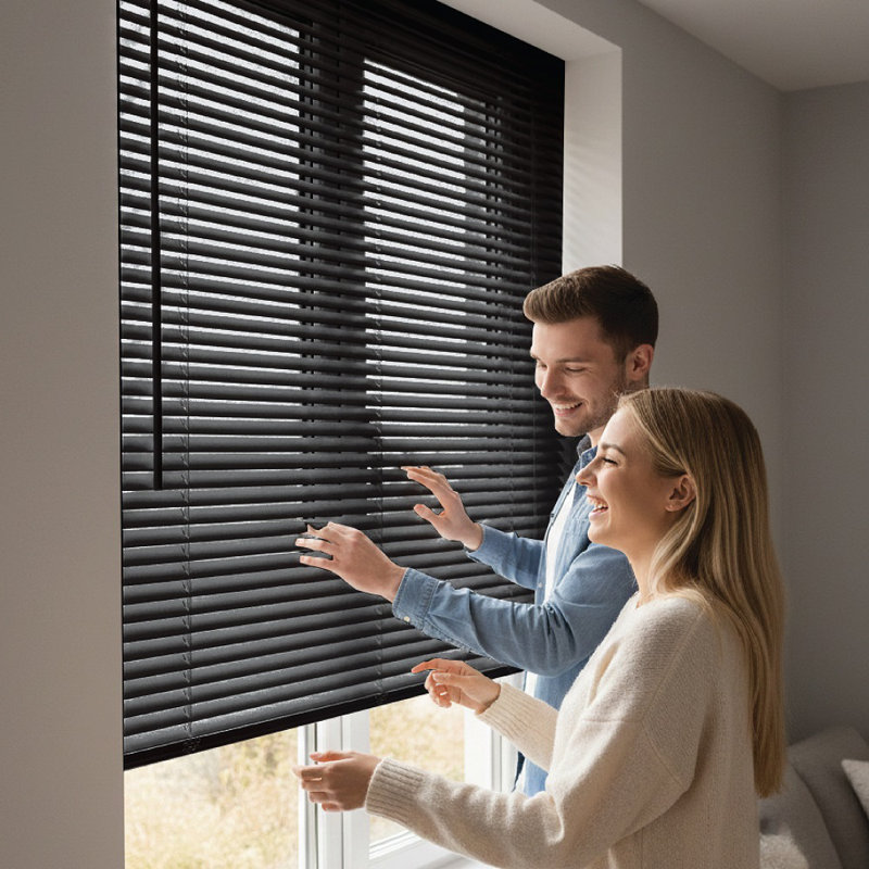 PVC Room Darkening Venetian Blind, Black, 150 cm L x 240 cm W