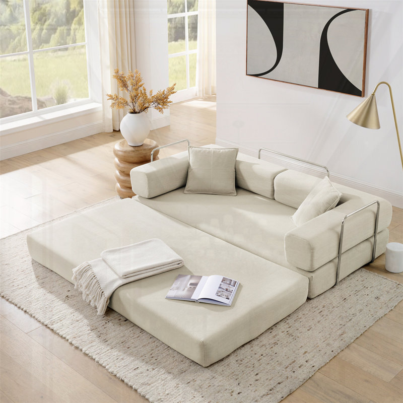 Canapé-lit convertible, Beige, Argent argent